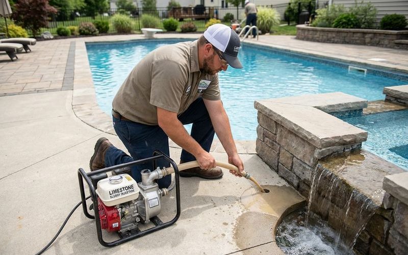 Pool deck leveling process with limestone slurry injection